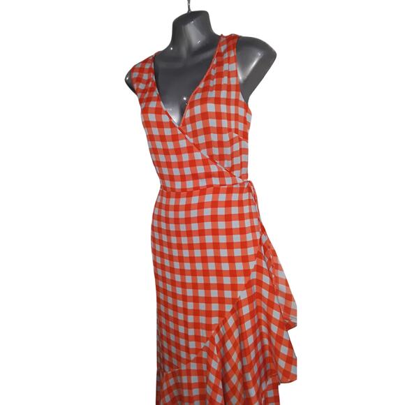 Diane von Furstenberg Sz 4 Asymmetrical Ruffle Hem Gingham Plaid Dress - Picture 5 of 9